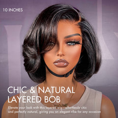 Chic & Natural Layered Bob Wig Ear-to-Ear Wide T Lace Glueless Human Hair Wig Pre-Cut Lace