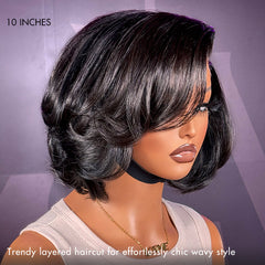 Chic & Natural Layered Bob Wig Ear-to-Ear Wide T Lace Glueless Human Hair Wig Pre-Cut Lace