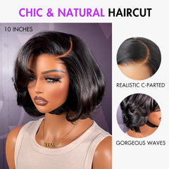 Super Natural C Part Natural Black / Blonde Highlight Glueless Lace Bob Wig 100% Human Hair | Fits All Face Shapes