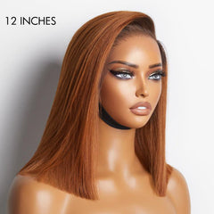 Ginger Ombre Silky Blunt Cut Glueless 13x4 Frontal Lace Short Bob Wig 100% Human Hair