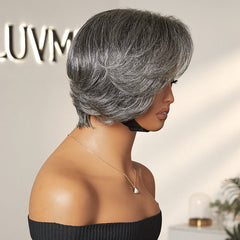 Salt and Pepper Short Pixie Cut Wig Glueless Minimalist HD Lace Grey Wig Pre-Cut Lace