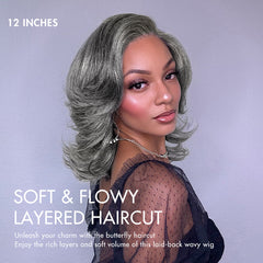 Layered Blowout Salt and Pepper Glueless Grey Wig Minimalist HD Lace Shoulder Length Wavy Wig