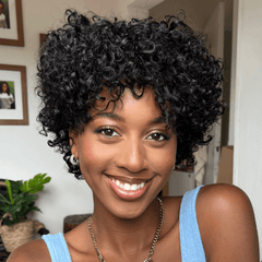 Luvme Hair Throw On & Go | Ultra Natural Lightweight Bouncy Curly Wig with Bangs 100% Human Hair