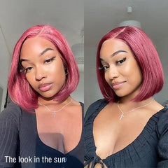 Reddish Purple Side Part Glueless Wide T Lace Bob Wig 100% Human Hair