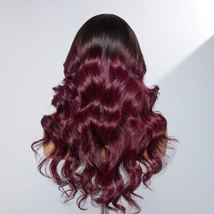 Limited Design | Alyssa Cabernet Ombre Glueless 13x4 Frontal Lace Right Side Part Long Wig | Large & Small Cap Size