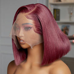 Reddish Purple Side Part Glueless Wide T Lace Bob Wig 100% Human Hair