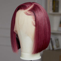 Reddish Purple Side Part Glueless Wide T Lace Bob Wig 100% Human Hair